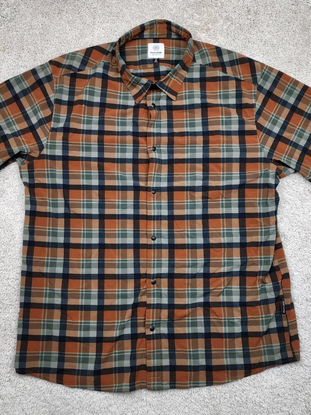 Flylow Tech plaid Checkered Shirt Size 2XL XXL pearl snap Hike Camp Fish Golf